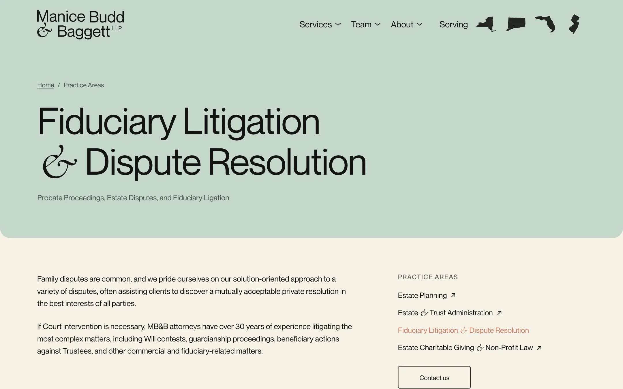 Manice Budd & Baggett website: Fiduciary litigation