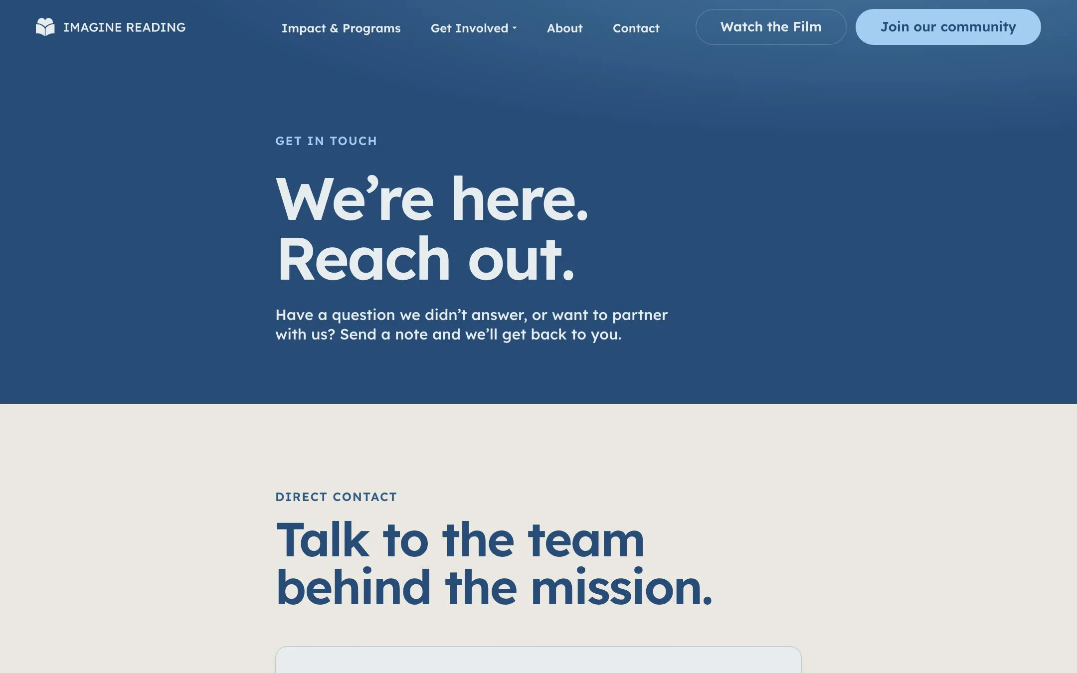 Imagine Reading website: Contact