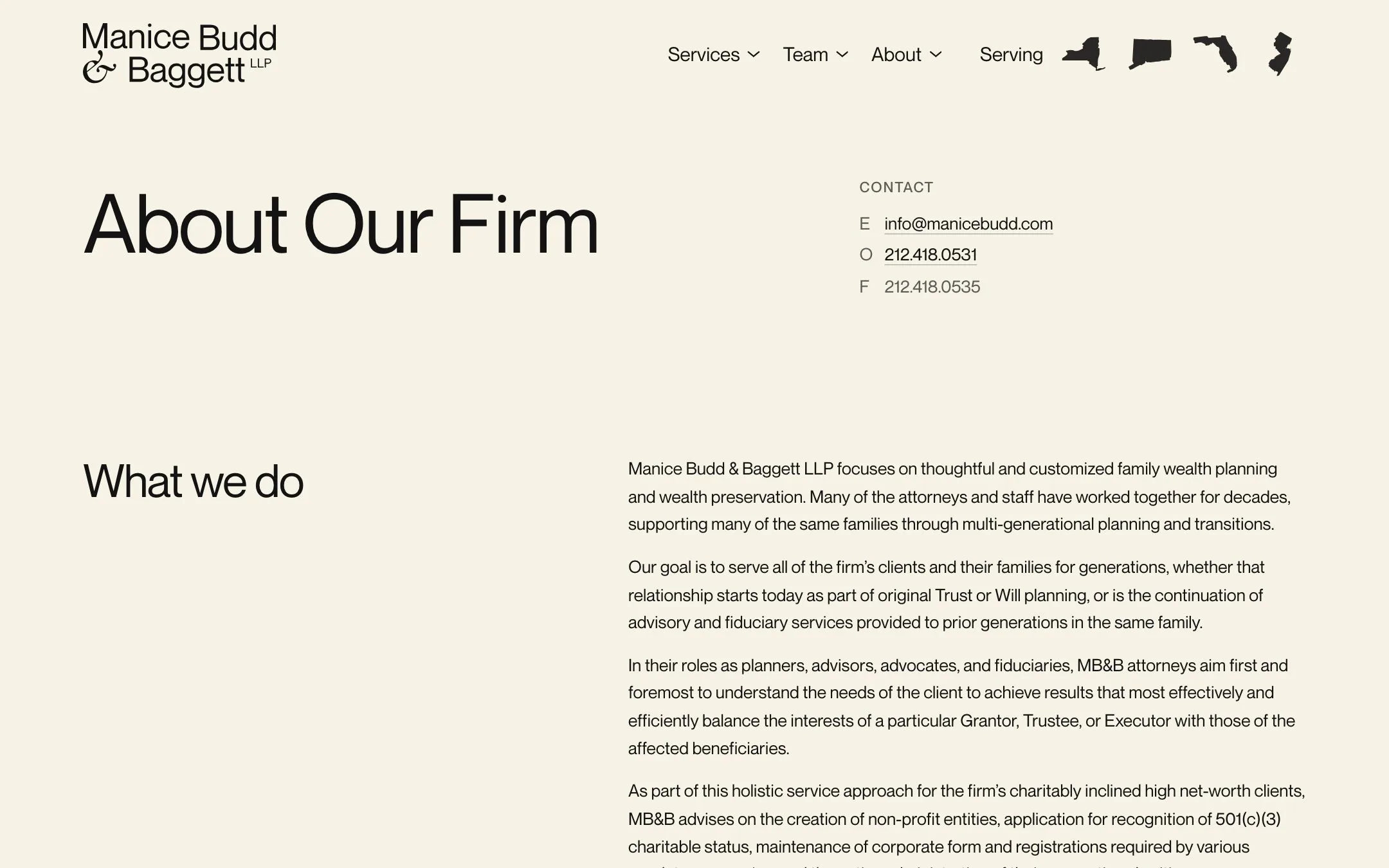 Manice Budd & Baggett website: About the firm